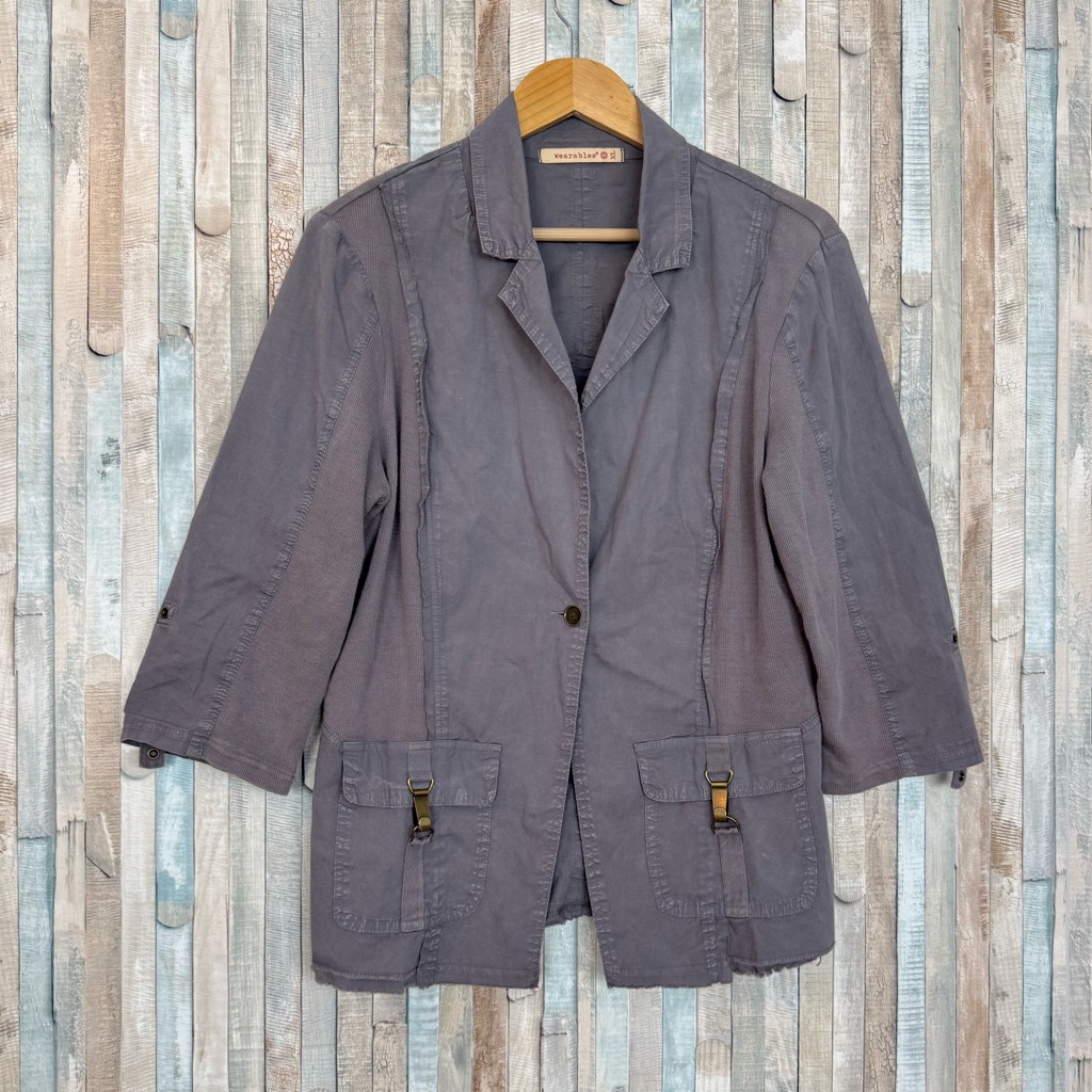 Xcvi Wearables Xl Winslow Blazer Jacket Gray Ribbed Twill Knit Utility Lagenlook